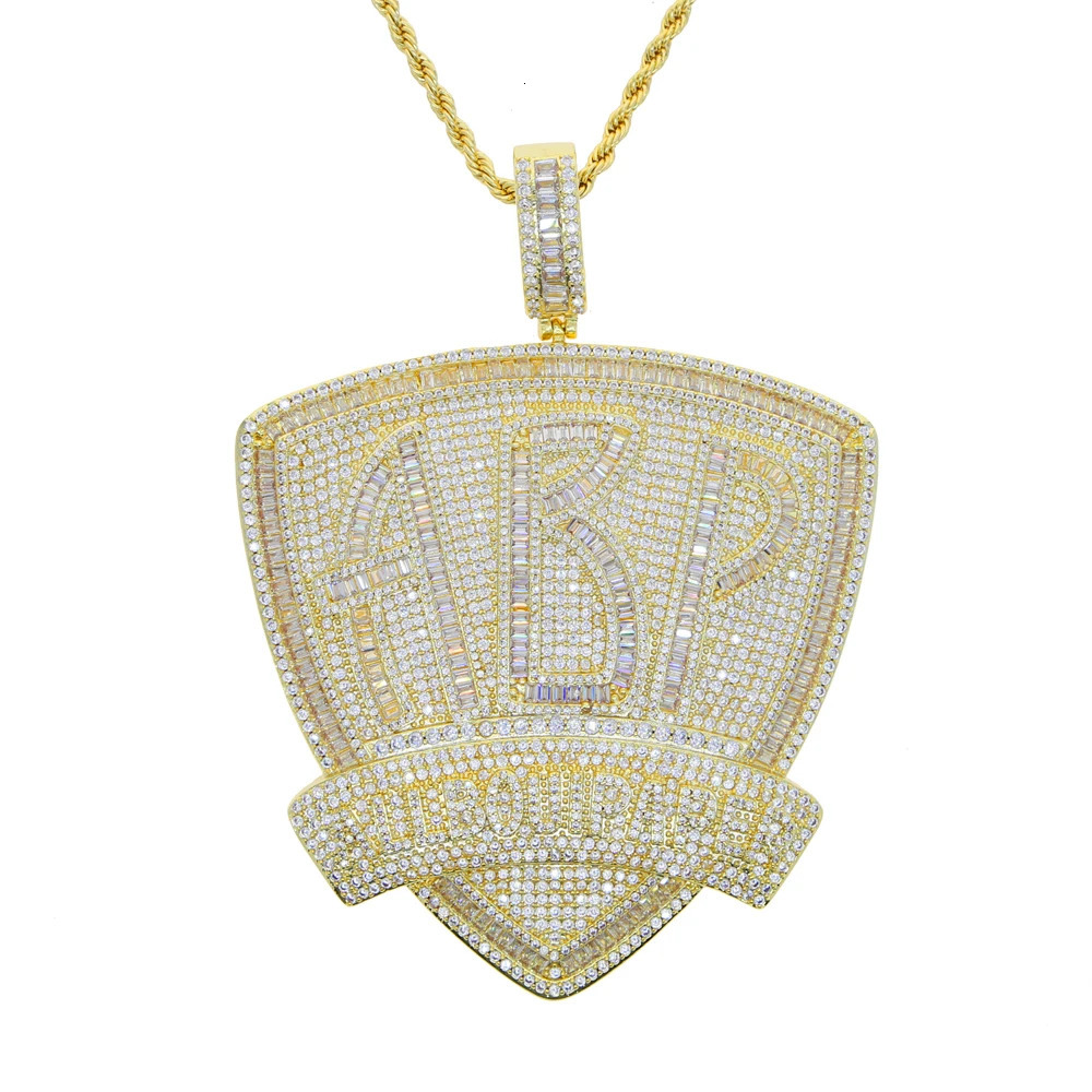 Iced Out Bling CZ Letter ABP Pendant Necklace Full Cubic Zirconia All Bout Paper Badge Charm Men Fashion Hip Hop Jewelry 241122