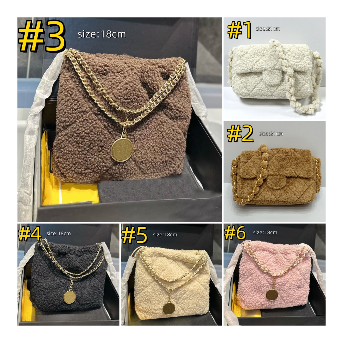 (Order by pic in opt, not by desc) Luxurious Lamb Wool Single Shoulder Bag Stylish Shoulder BagSoft Lamb Wool Shoulder Bag Chain Strap Chic