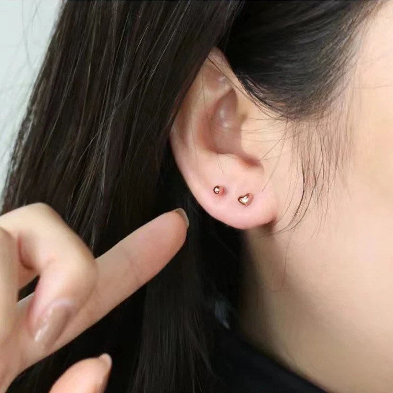 Real 18K gold screw stud earrings pure solid AU750 heart-shaped gold ball suitable for womens exquisite jewelry gifts 241122