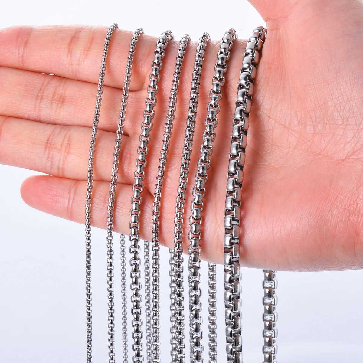 1Pc Stainless Steel Square Rolo Stainless Steel Chain Necklace Round Box Necklace Men Women Width 2mm-5mmX241122