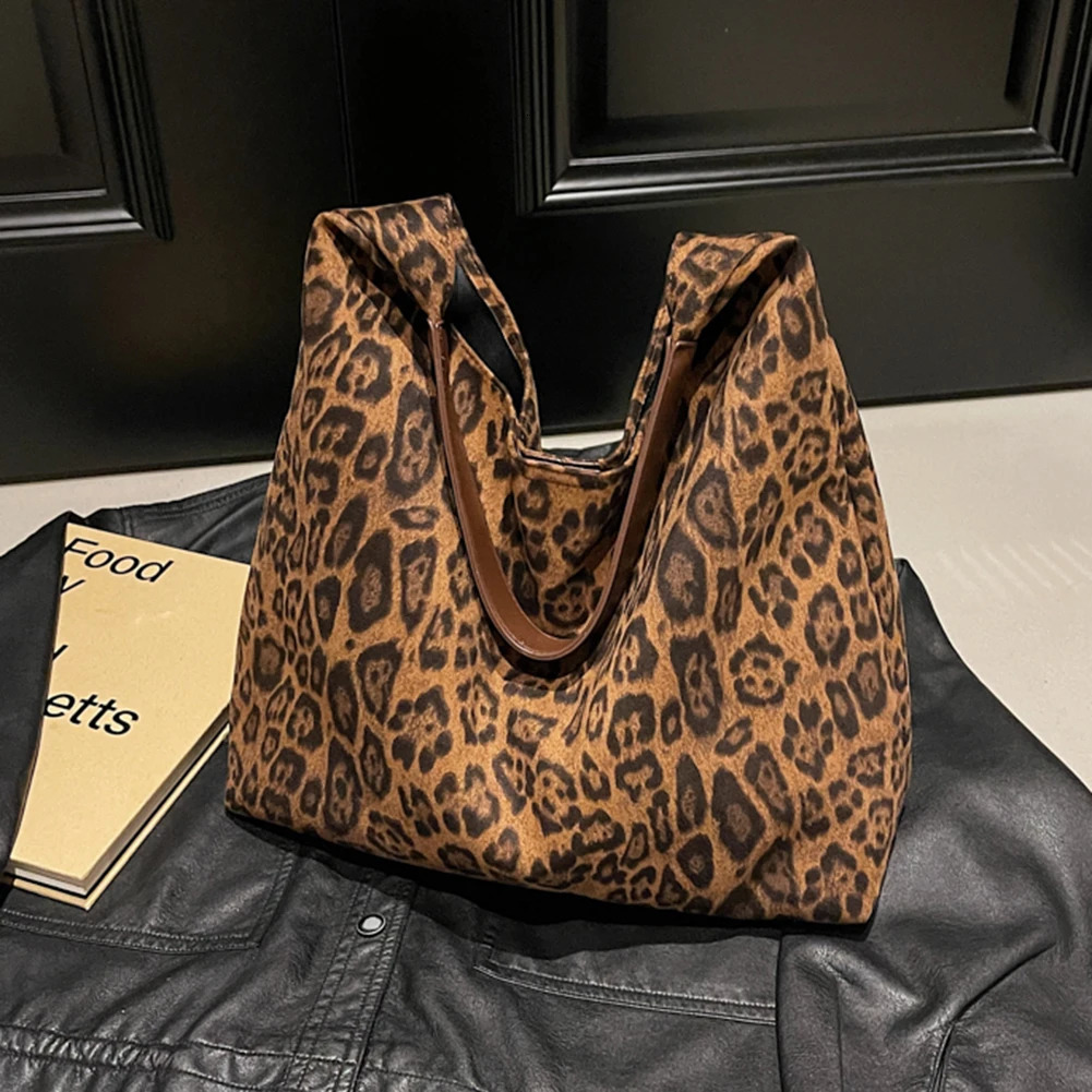 Suede Bag Winter Womens Bag Leopard Print Shoulder Bag Female Trendy Handbag Hobo Bags for Work Travel Large Tote Bag 241122