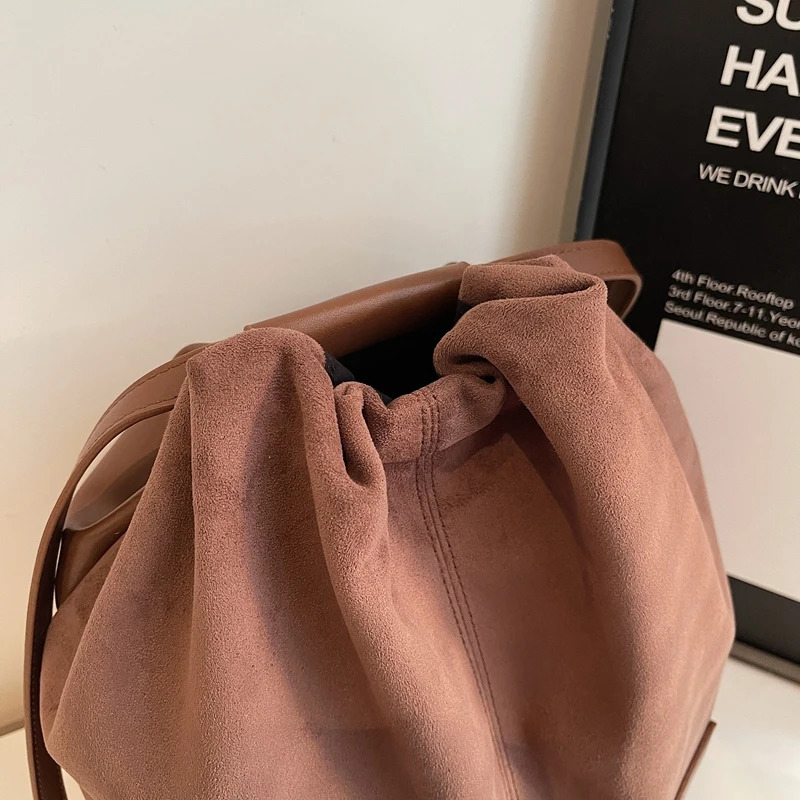 Latest Womens Fashion Backpack Drawstring Bucket Shoulder Bag Soft Suede Large Capacity Rucksack for Travel and Shopping 241122