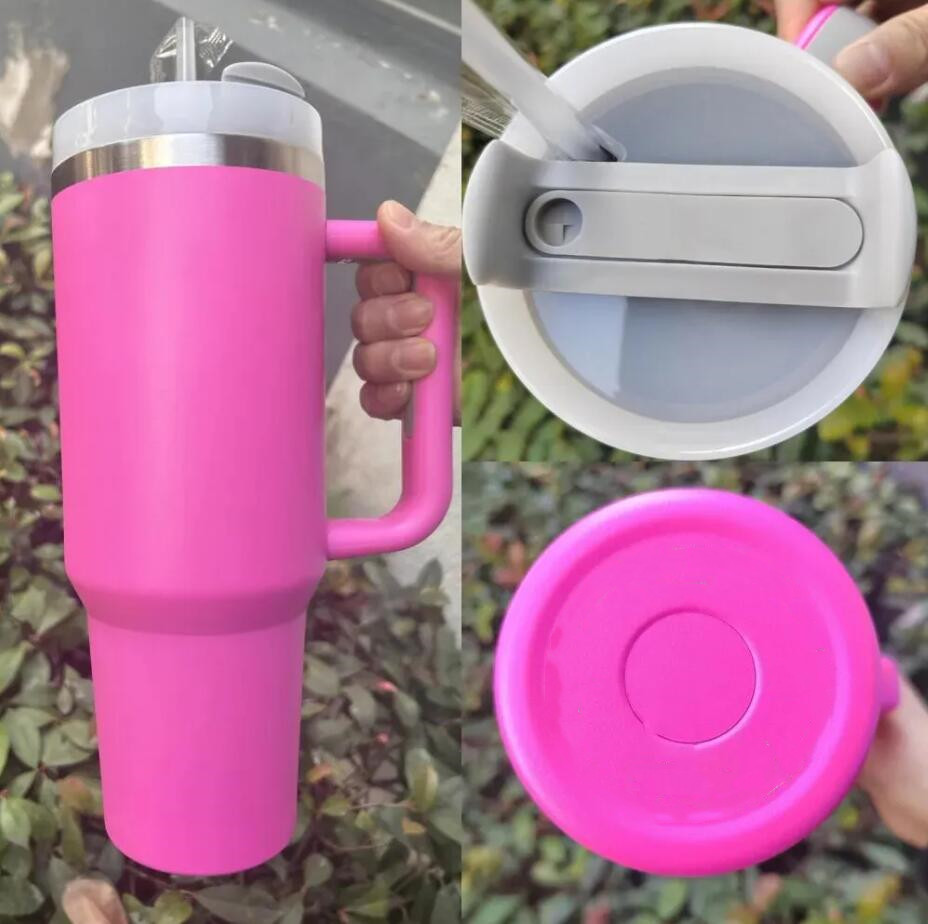 USA Local Warehouse 40OZ Designer Letter Cups Stainless Steel Tumblers With Hanlde Lids and Straw Purple Stars Pink Rose Floral Travel Car Mugs In Bro