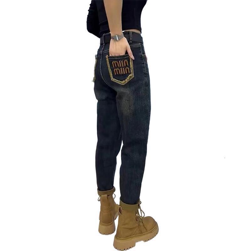 New plus size Haren stretch straight leg designer jeans for women in autumn winter, loose fit, slim and high waisted, dad carrot pants
