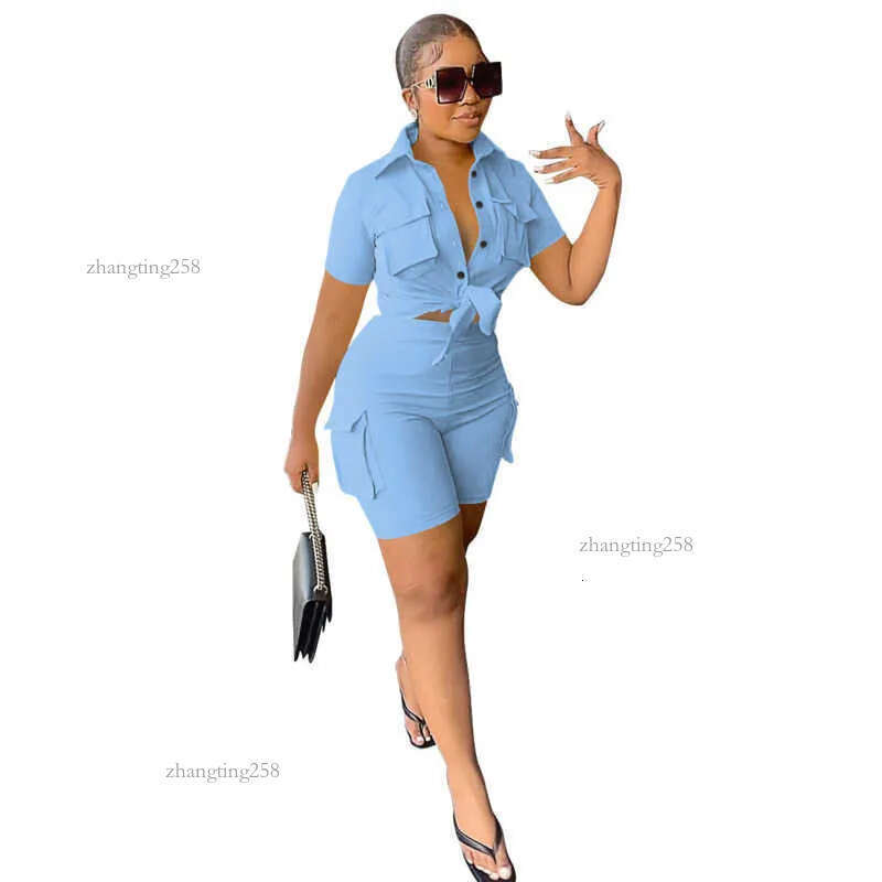 New summer clothing Designer Women Tracksuits 2 Piece Set Outfits Sexy Solid Color Short Sleeve Shirt And Shorts Two Pieces Womens Matching Suits