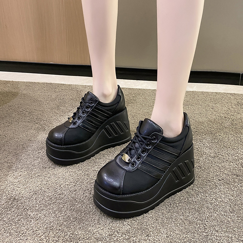 White Shoes Women Lace Up pu Leather Wedges Designer Pumps Shoes Female Breathable Chunky Platform Fashion Sneakers High quality height increasing sho