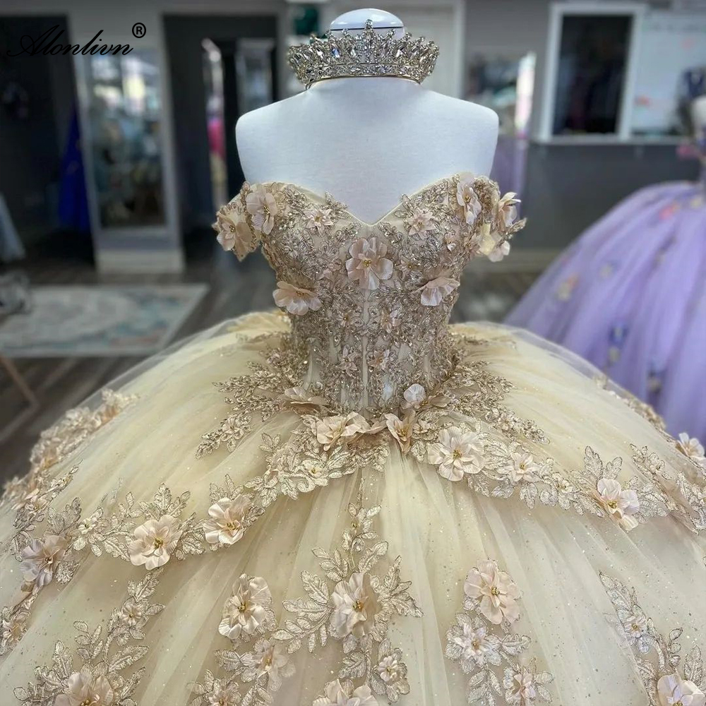 New Style Aso Ebi Beaded 3D Flowers Appliques Sweetheart Quinceanera Dresses Uniquite Train Off Shoulder Sweetheart Ball Gown Evening Party Pageant Bi
