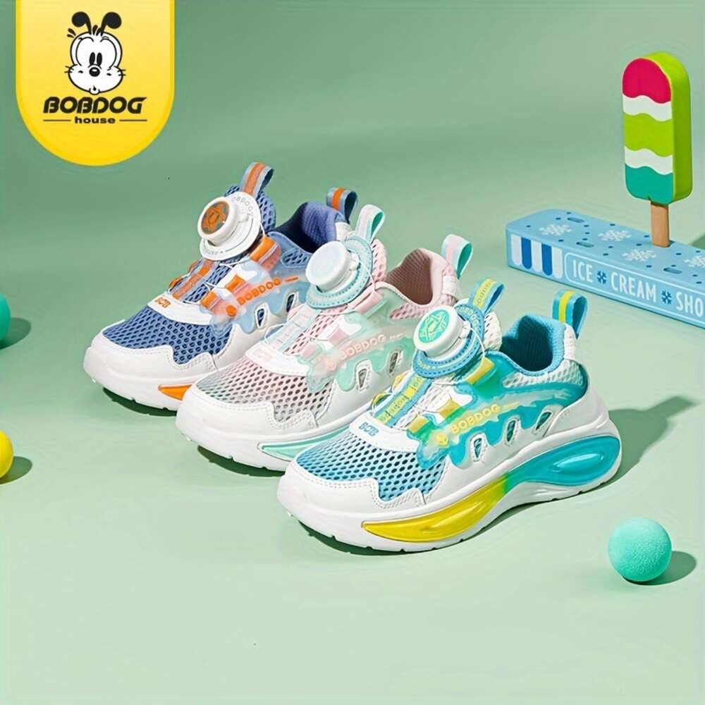 Casual Stylish Low Top Mesh Sneakers with Rotating Button Girls, Breathable Lightweight Running Shoes for Summer BX32725