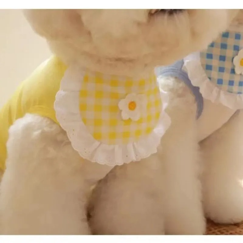 Cute Dog Cat Bibs Plaid Flower Chihuahua Pet Scarf Small Dogs Cats Collar Puppy Clothes Accessories for Teddy