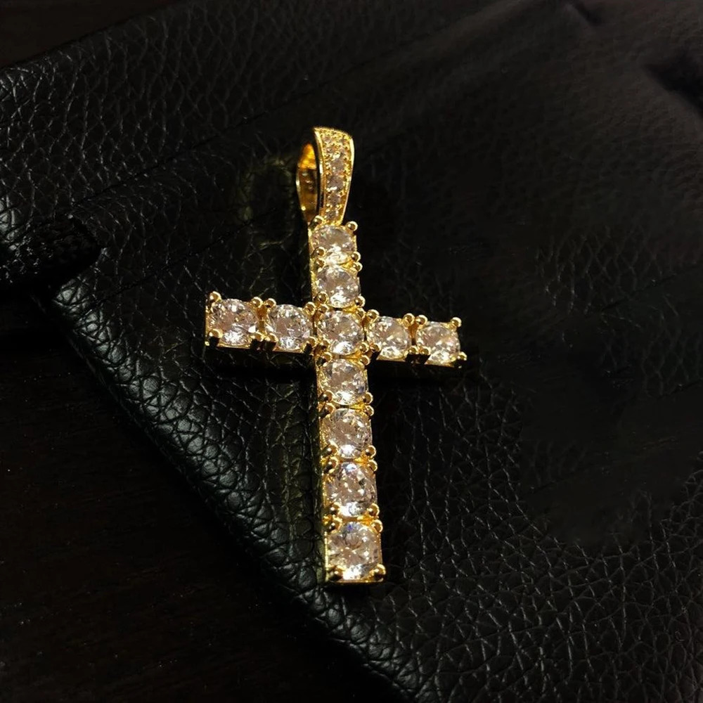 Fashion Simple Bling Cross Jewelry Iced Out Cubic Zirconia Diamond 18k White Gold Plated Cross Pendant Necklace For Men Women 241122