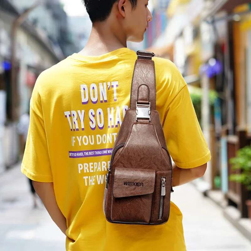 Men Cross body Sg Backpack Shoulder Messenger Bag Travel Fashion Trend Casual Retro PU Leather Male Crossbody Side Chest Bags