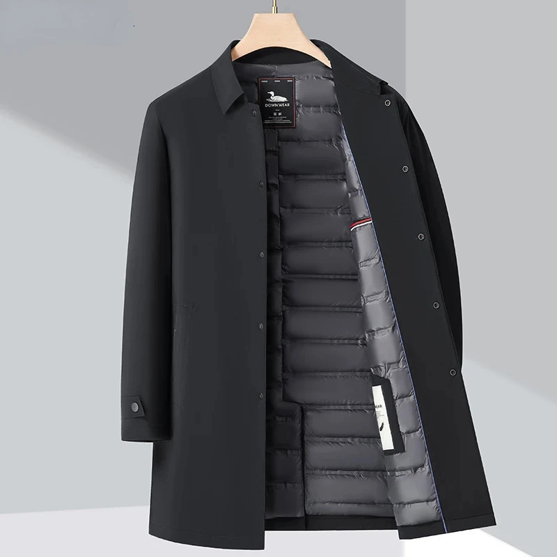 long down jacket mens winter casual thick collar white duck down warm Parka business lightweight trench jacket 241122