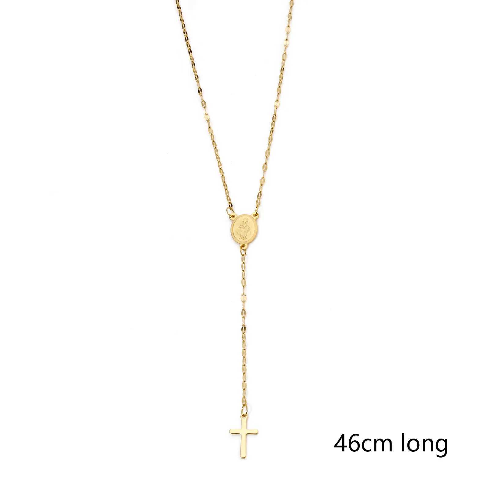 1 Piece 18K Gold Plated Cross Virgin Mary Necklace 304 Stainl Steel Lips Chain Prayer Beads Rosary Necklace Fashion JewelryX241123