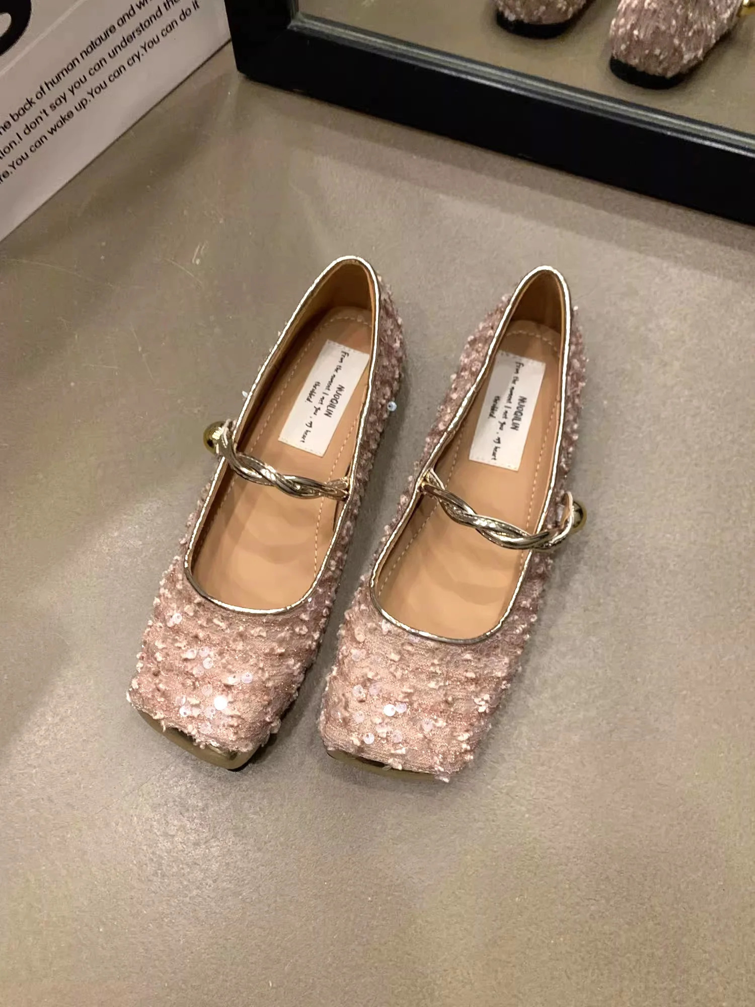 Sparkling apartment womens clothing coarse floral patterns Mary Jens ballet shoes with sequins on them 241122