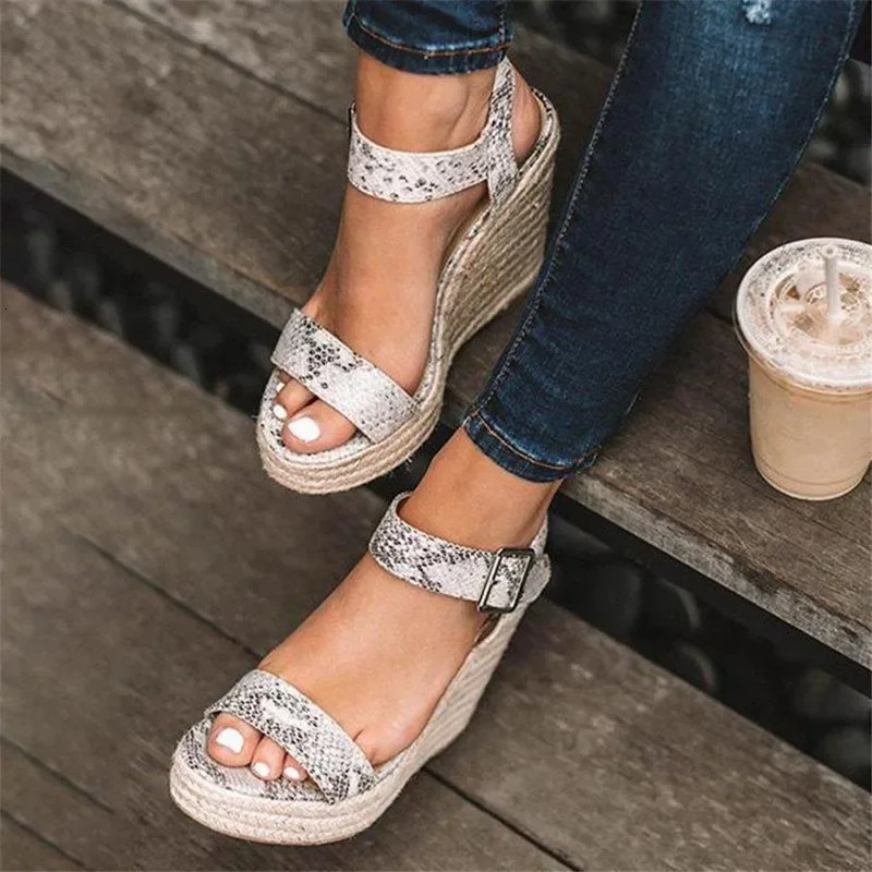 Summer Platform Sandals Women Peep Toe High Wedges Heel Ankle Buckles Sandalia Espadrilles Female Shoes 240412