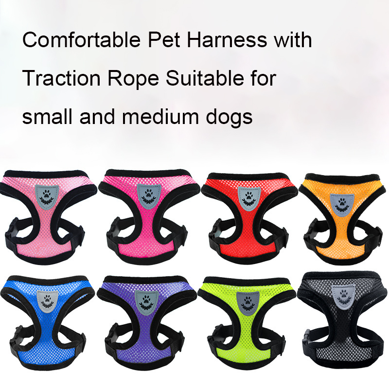 Breathable Fabric Mesh Dog Harness Soft Comfortable Pet Harness Puppy Cat Vest Collar Pet Supplies For Small and Medium Dogs Cats