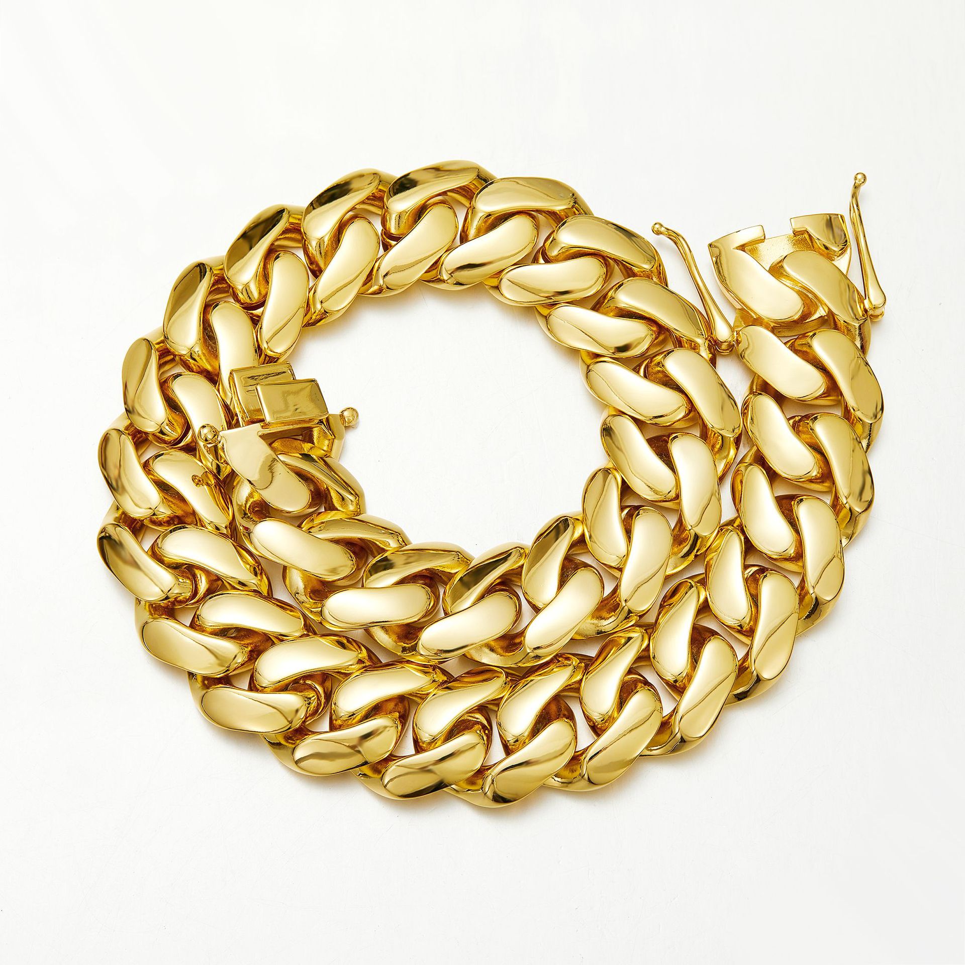 10mm-22mm Stainless Steel Miami Cuban Chain Necklace Bracelet High Polished 18K Gold Plated Jewelry