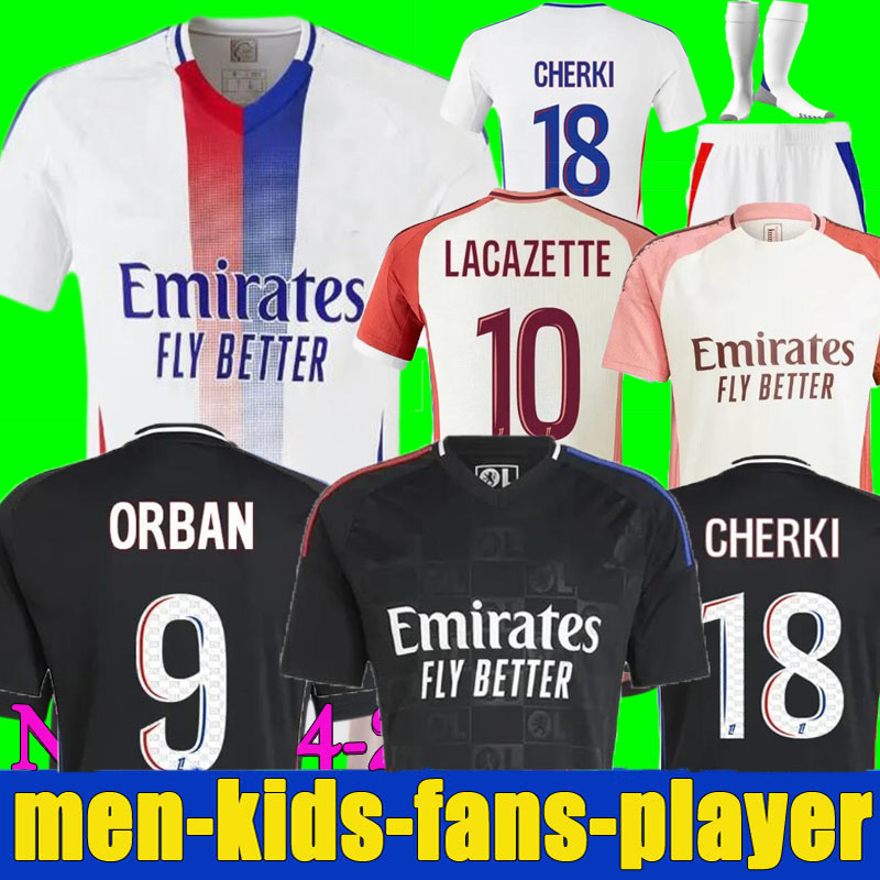 24 25 Maillot de foot DEMBELE Soccer JerseyS Lyonnais CAQUERET OL AOUAR BARCOLA CASTELLO JR Fans Player football shirts man lyon kids kit 2024 2025 TRAORE SARR