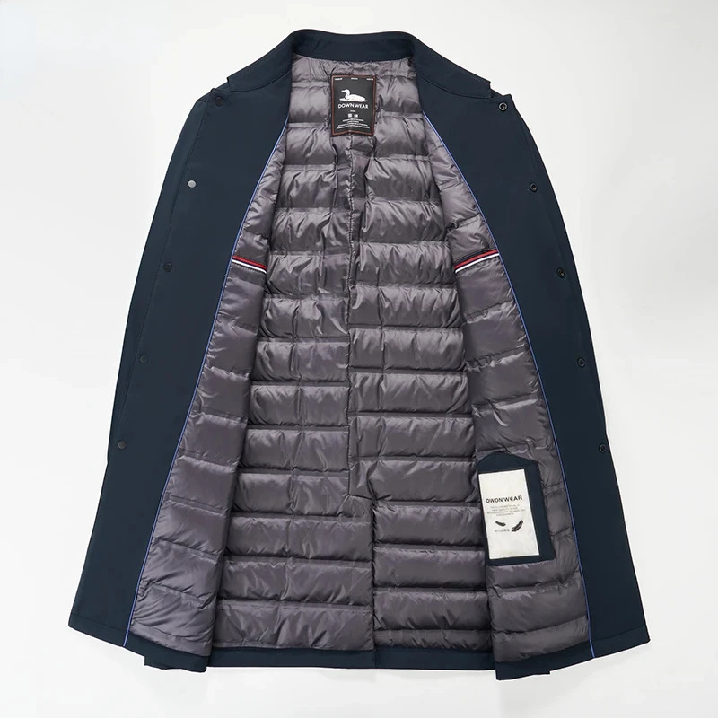long down jacket mens winter casual thick collar white duck down warm Parka business lightweight trench jacket 241122