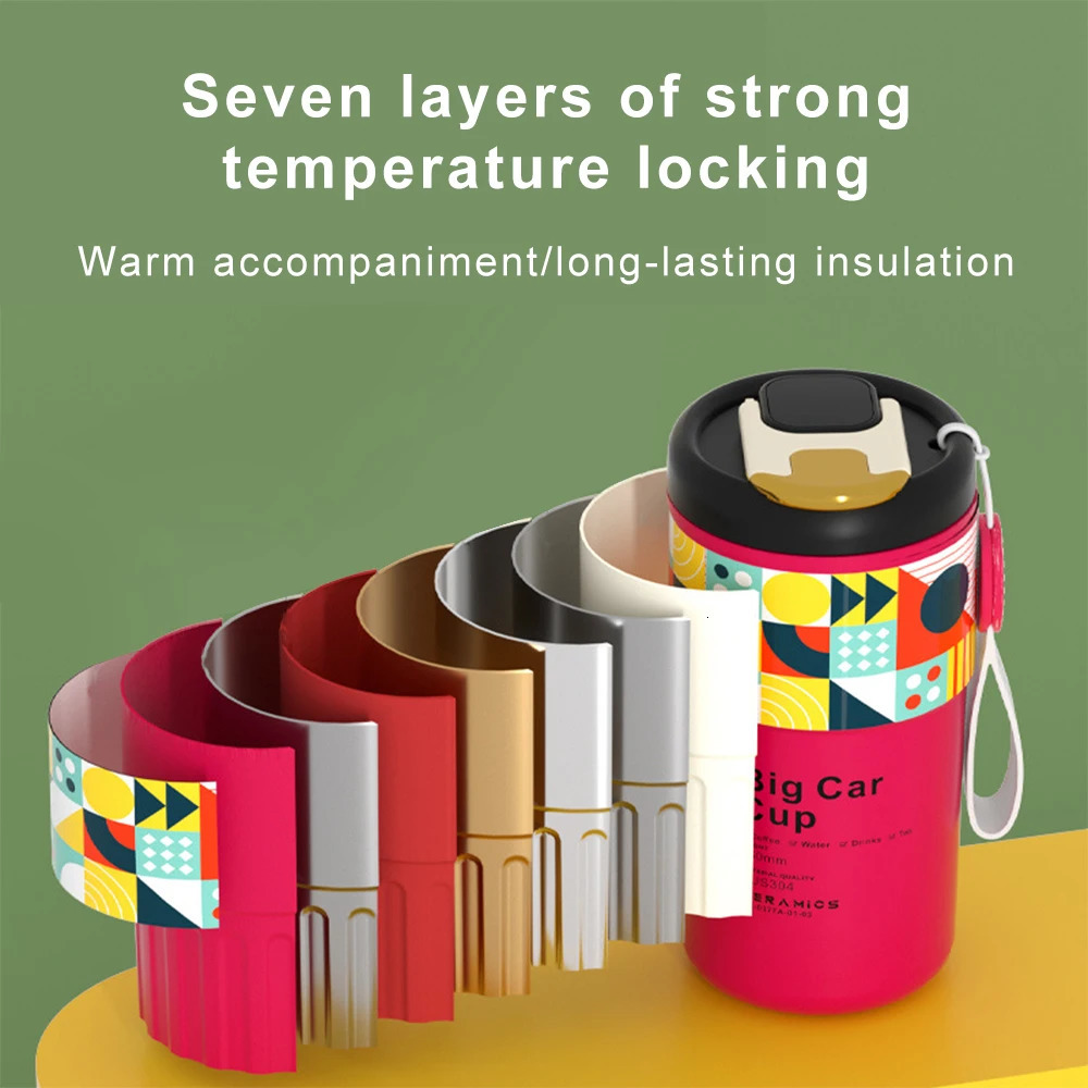 stampup 410ML Ceramic Liner Thermos Coffee Cup Double Wall Stainless Steel Insulated Cups For Thermal Mug Tumbler Gifts 241121 W260226