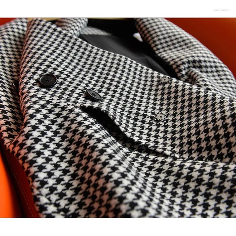Casual Dresses High-End Fashion Commute Slim-Fit Wool Houndstooth Dress 2024 Spring Round Neck Sleeveless Elegant Short Womens