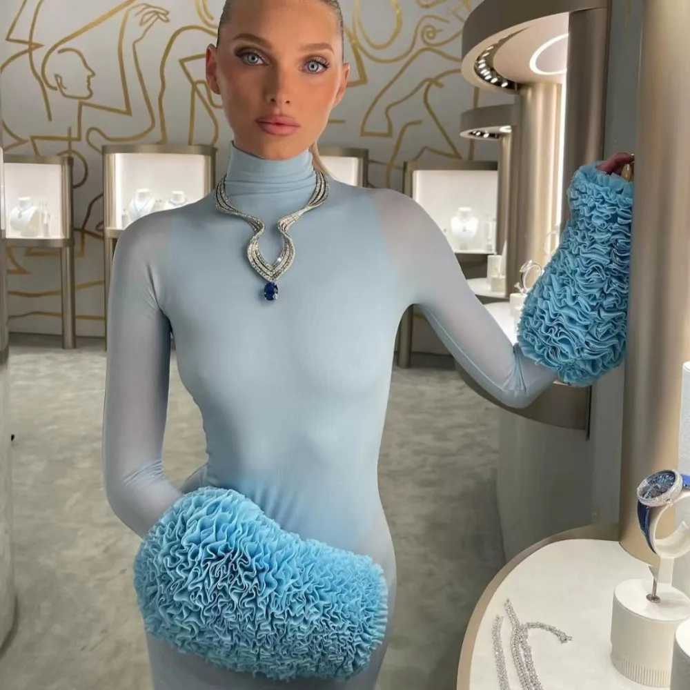 Autumn Turtleneck Maxi Dress Wen Ele Long Sve Ultra Thin Party Dress Winter Sexy See Through Night Club Outfit M241123