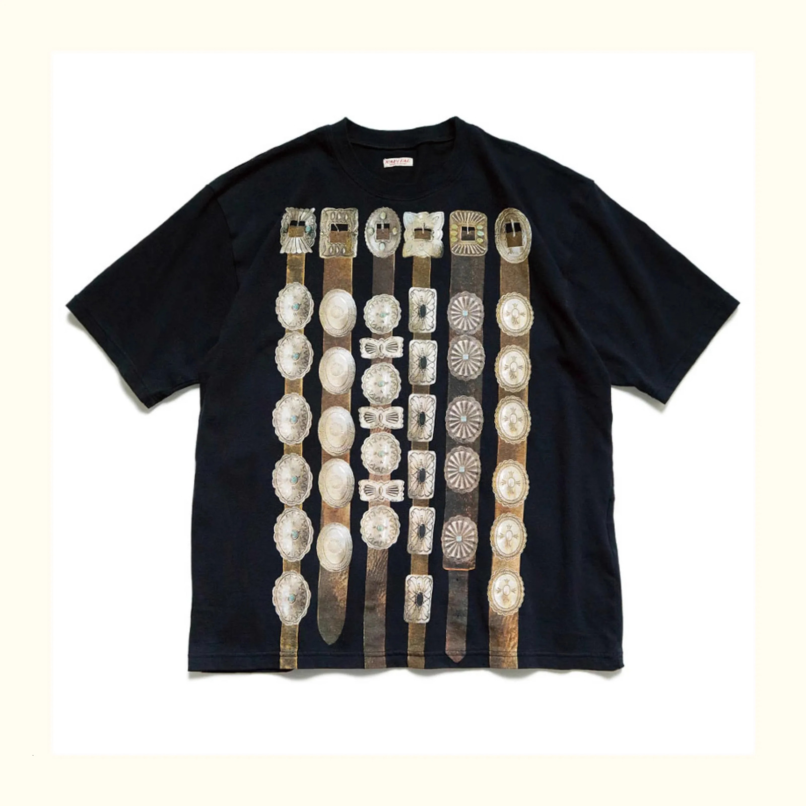 2024 KAPITAL Japanese style pure cotton metal belt decorative pattern style short sleeved T-shirt TX1079 240417