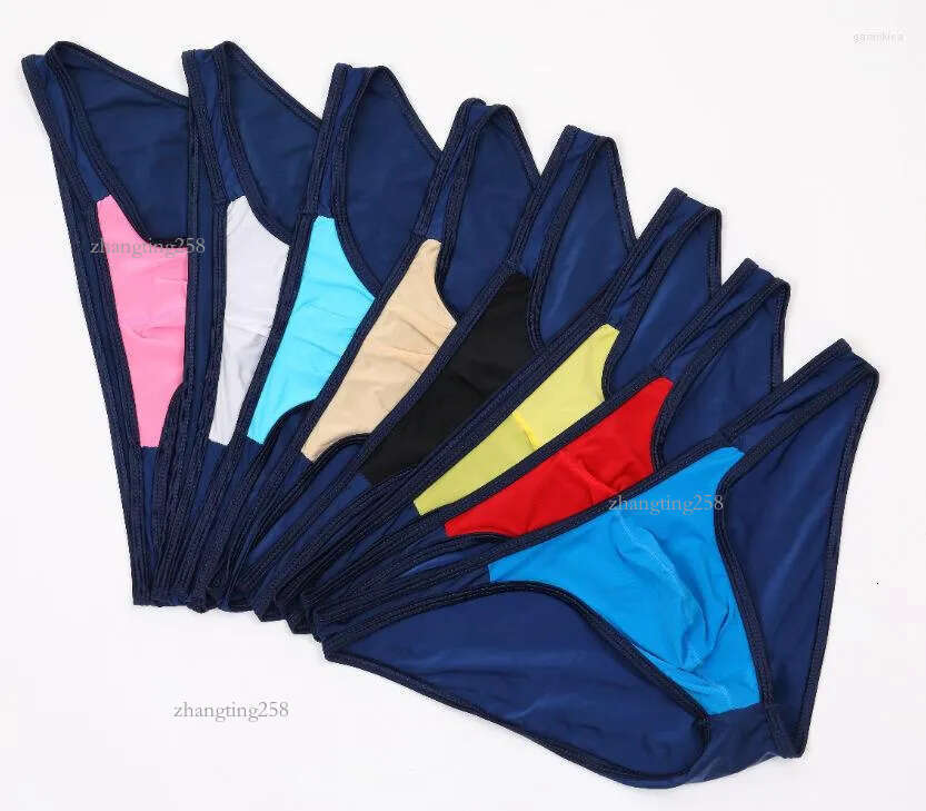 Underpants Soft Ice Silk Mens Briefs Sexy Gay Men Underwear Low Waist Male Underware Sungas Panties Contrast Color Lingerie Man Under Wear