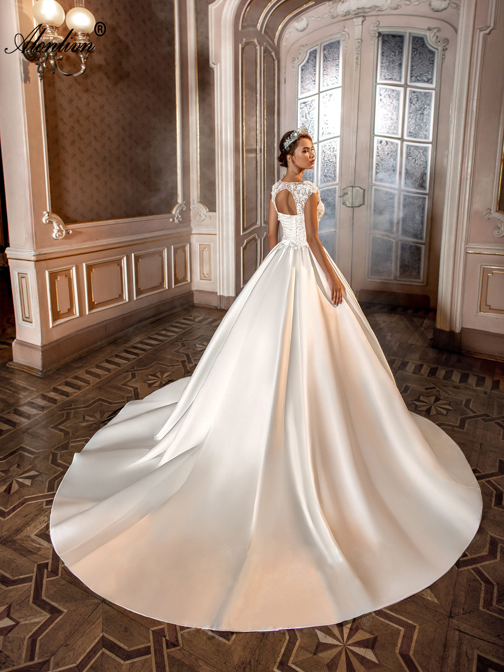 Luxury Satin A-line Wedding Dress Square Collar Elegant Bridal Gowns 2024 With Beading Pearls Appliques Lace