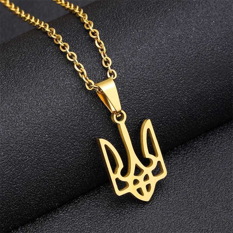 New Creative Ukraine Flag Pendant Necklaces Trident Design National Symbols Of Ukraine Stainless Steel Jewelry Women Men GiftX241122