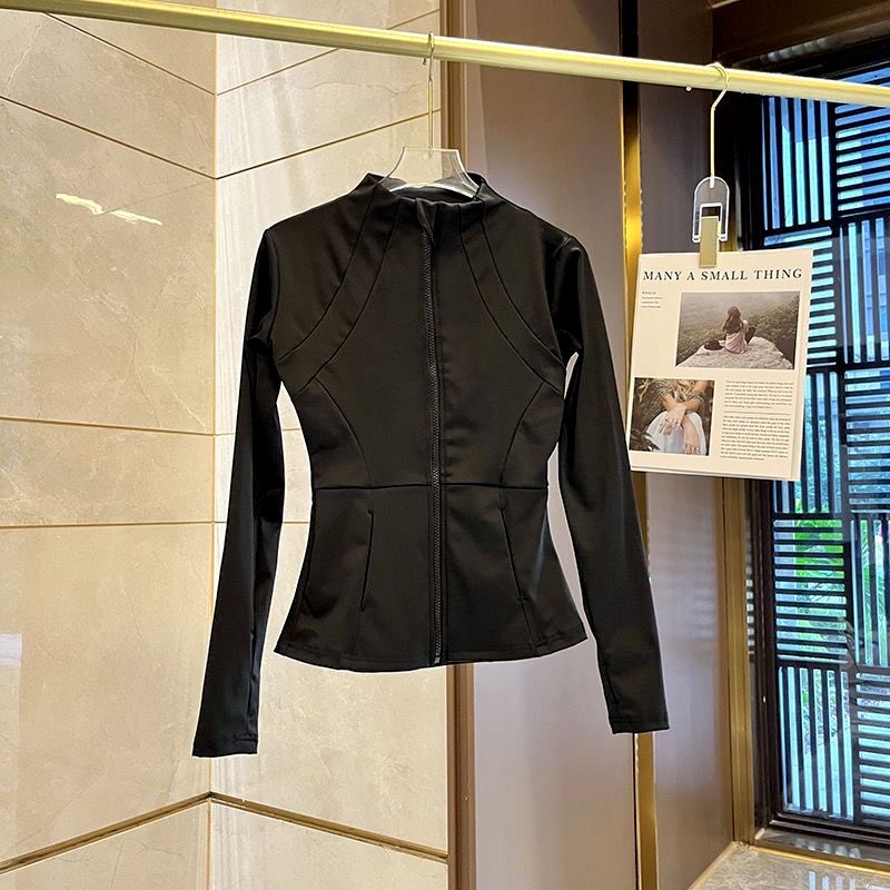 Spring summer sun protection women yoga jacket sports running coat standing collar long sleeve fiess wear tight mountain climbing clothes