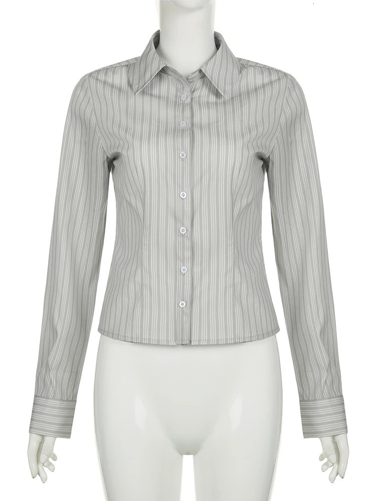 IAMSURE Office Ladies Slim Striped Blouse Casual TurnDown Collar Long Sleeve Shirt 2023 Autumn Spring Streetwear 241121