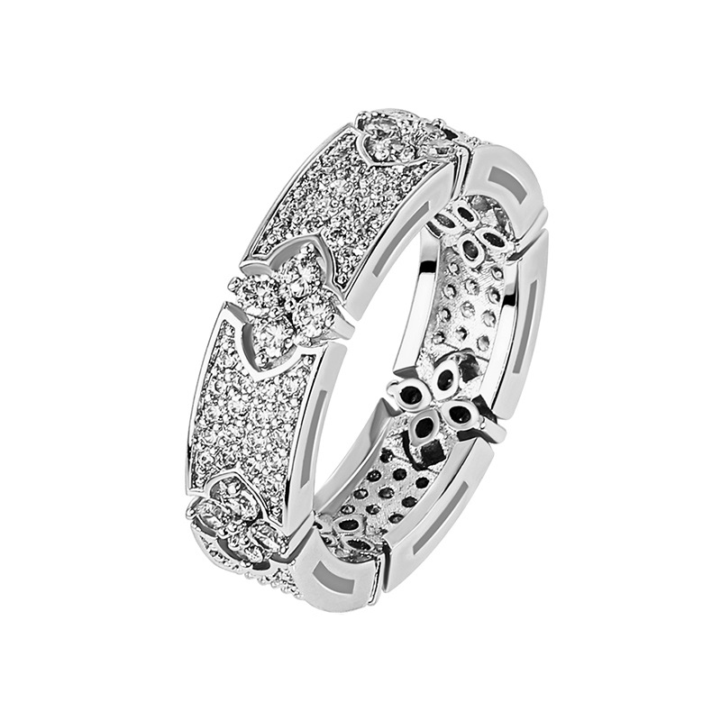 Hip Hop Lover Cross Flower Ring Full AAAAA Cubic Zircon Men Women Couple Religious Jewelry