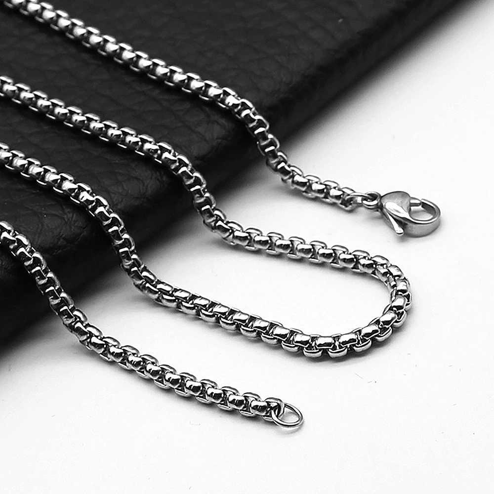 1Pc Stainless Steel Square Rolo Stainless Steel Chain Necklace Round Box Necklace Men Women Width 2mm-5mmX241122