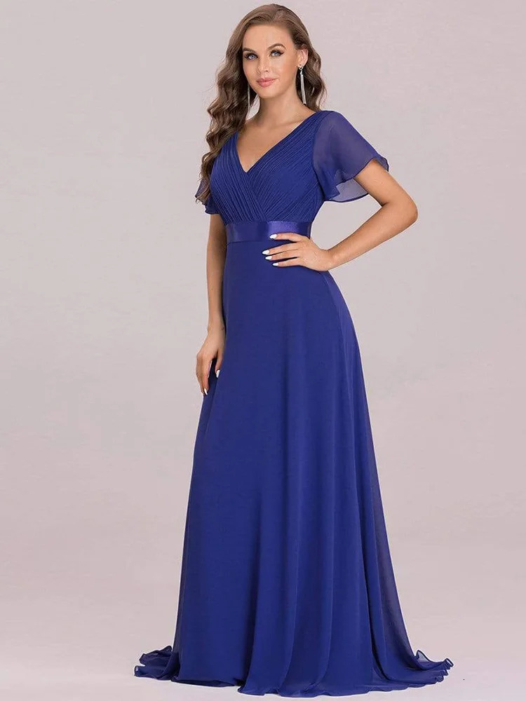 Women Pink Bridesmaid Dresses Long Elegant A Line Double V Neck Ruffles Chiffon Formal Wedding Party Dress Long Prom Dress 240420