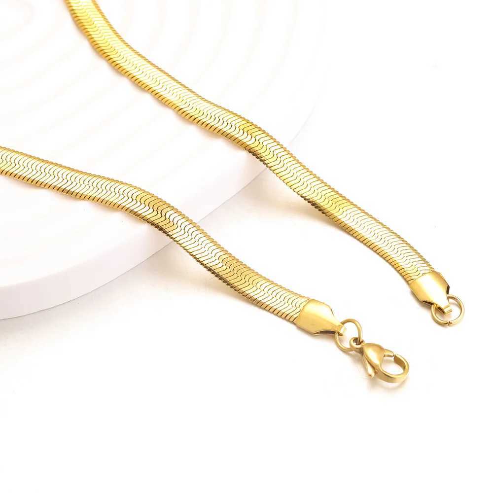 Stainl Steel Plated 18K Gold Cuban Flat Chain Necklace 2/3/4/5mm Blade Necklace Snake Bone Chain Men Women Jewelry GiftsX241123