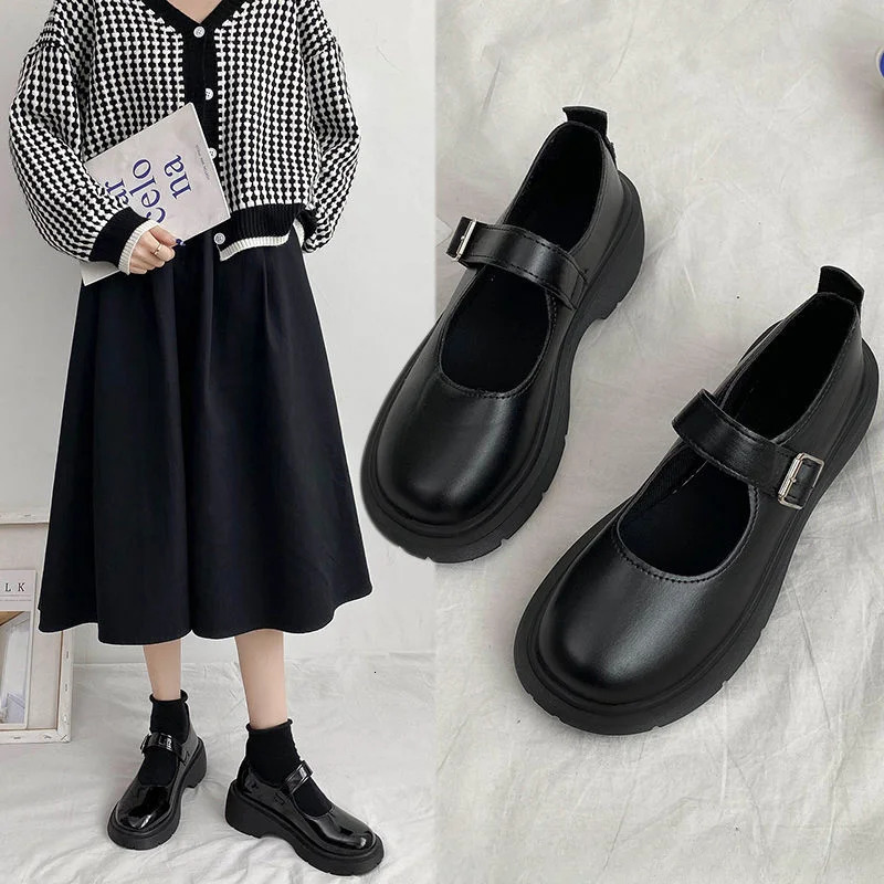 Mary Jane Small Leather Shoes for Women Korean Style Versatile Retro British Thick Sole Spring and Summer 241122