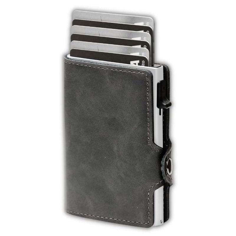 Elegant Thin Men's RFID Protected Wallet - Convenient Card Clip Functionality Alloy Frame Vintage Style Cardholder Wallet - Genuine Leather & Pus