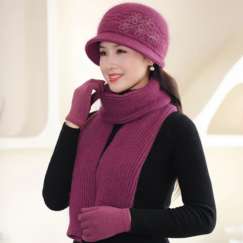 Womens Beanies Long Scarf Gloves Set Female Lady Knitted Keep Warm High Quality 3 Pieces Sets Caps Bonnet Fashion 241122