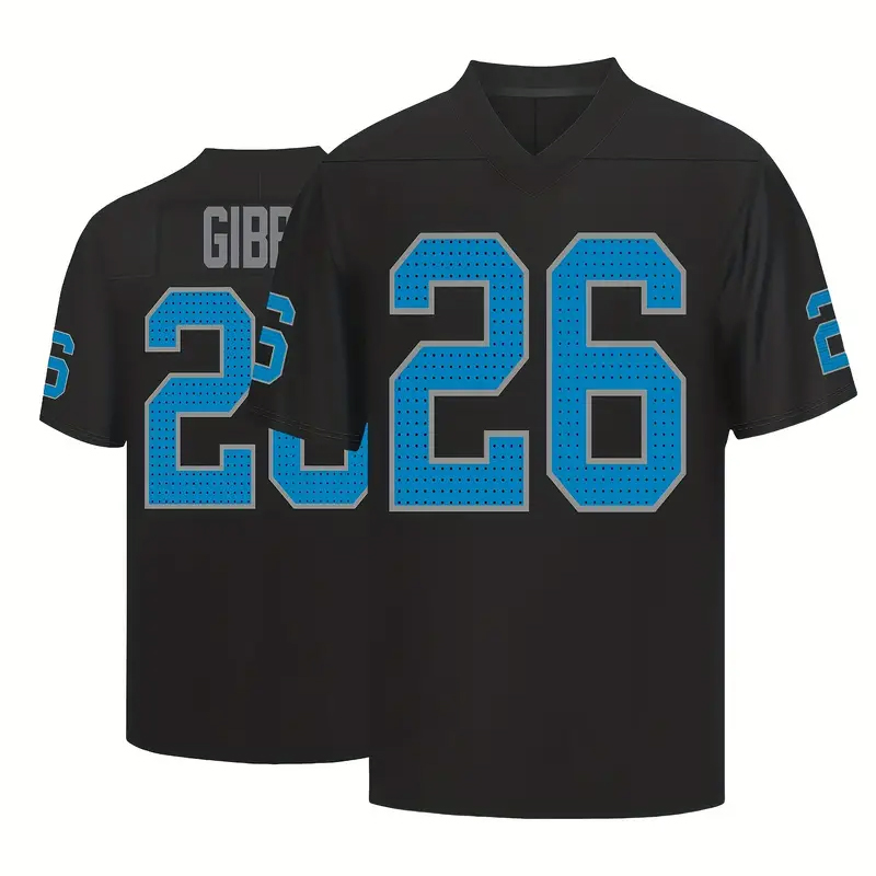 Men's #26 Gibbs 14 St. Brown Black Classic Embroidered V-Neck Rugby Jersey - Breathable, Short Sleeve Sports Shirt In Stock