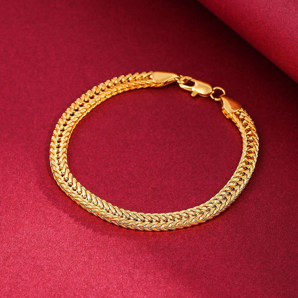Exquisite gold with engraved words, 6MM men's side bracelet necklace