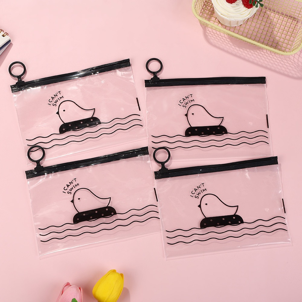 Cartoon Chicken Fashion High Transparency Ring Zipper Bag Travel Cosmetics Underwear Socks Storage Bag Stationery Packaging Bag