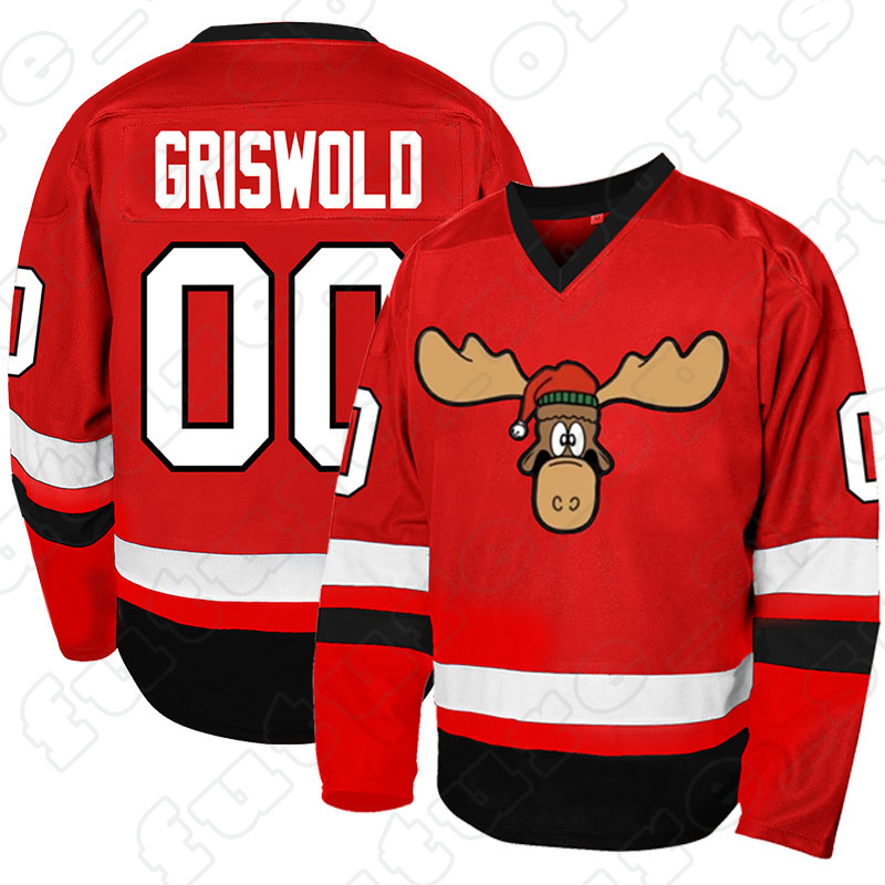 Red Mens 00 CLARK GRISWOLD Ice Hockey Jersey Stitched Letters with Pullover Closure Long Sleeves Ice Hockey Jerseys 2024 Christmas Holiday