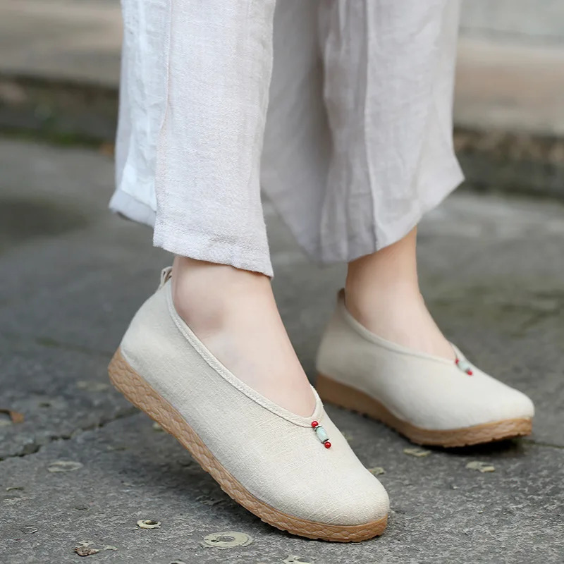 Spring Ballet Flats Shoe Retro Loafers Ladies Chinese Style Moccasins Mom Flat Slip Ons Elegant Leisure Cloth Shoes 241122