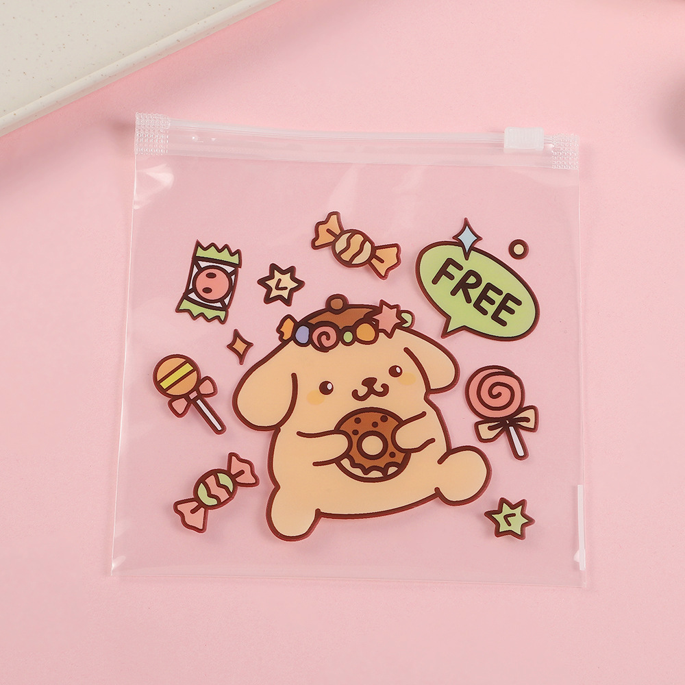 Cute cartoon self sealing bag transparent candy snacks gift zipper office desktop storage flat pocke