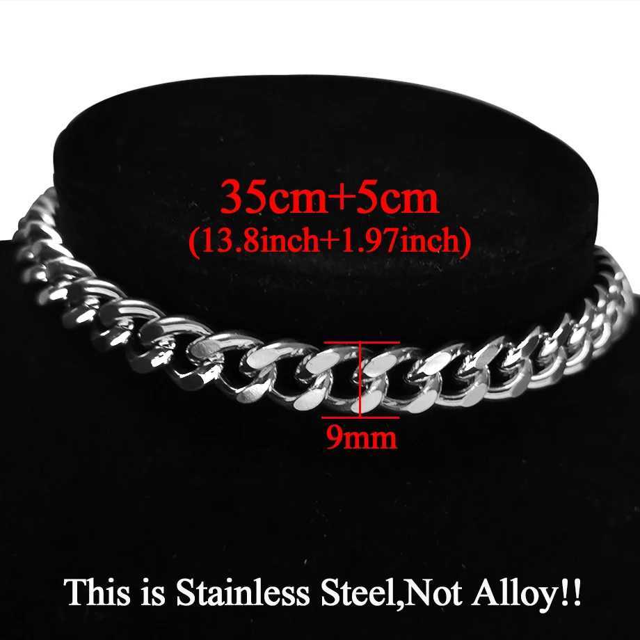 Fashion Stainless Steel Silver Color Chunky Cuban Link Chain Choker Necklace For Women Men Hip Hop Neck Collares Jewelry GiftX241122