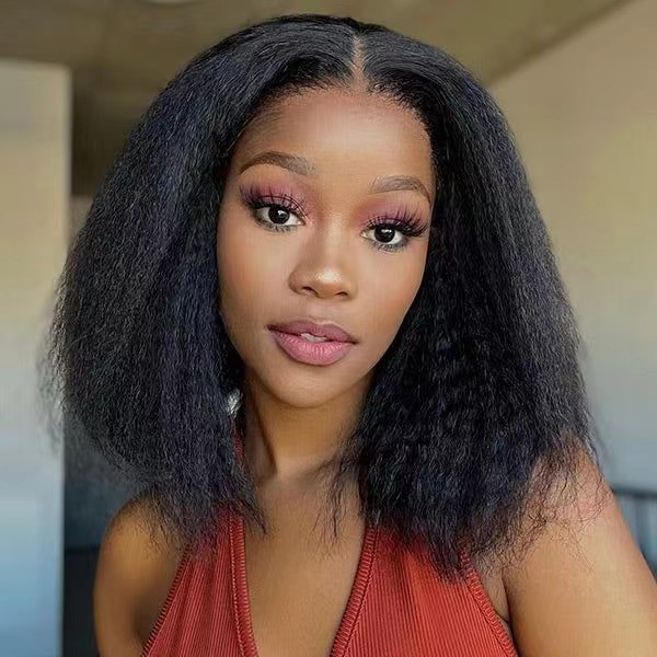 Kinky straight human hair wigs 360 full lace pre plucked hd lace frontal wig short afro kinky curly wig for black women 12inch 130%density