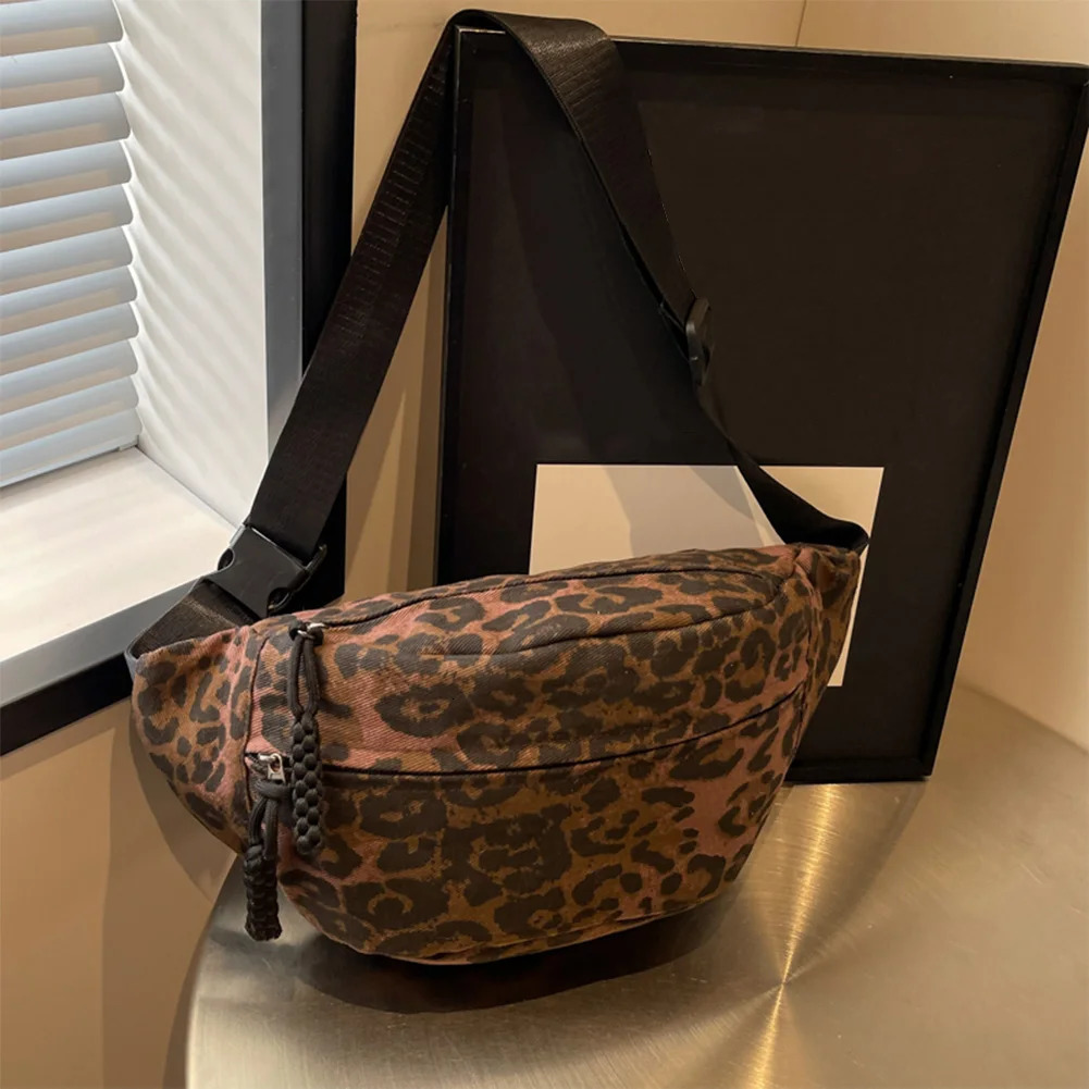 Leopard Print Waist Bag Stylish Waist Pack Large Capacity Trendy Fanny Pack Zip Closure Vintage Belt Bag Outdoor Travel Bag 241122
