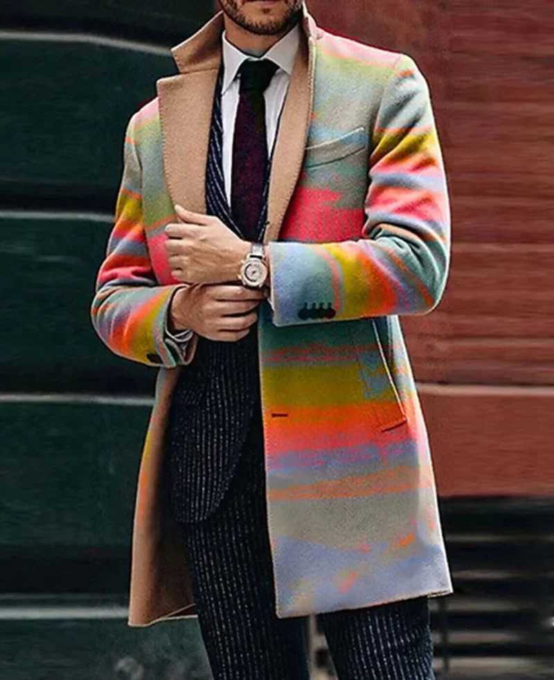 Solid color single chest lapel long jacket casual jacket casual trench autumn and winter fashion mens wool coat trench M241122