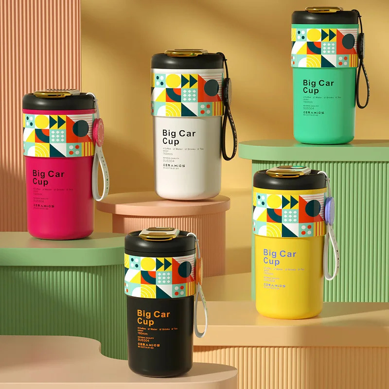 stampup 410ML Ceramic Liner Thermos Coffee Cup Double Wall Stainless Steel Insulated Cups For Thermal Mug Tumbler Gifts 241121 W260226